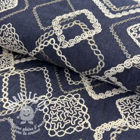 Tissu coton JEANS EMBROIDERY Square dark blue