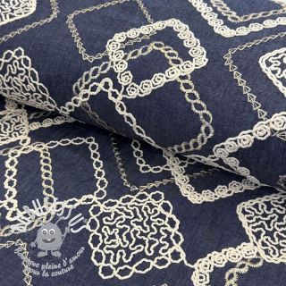 Tissu coton JEANS EMBROIDERY Square dark blue