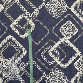 Tissu coton JEANS EMBROIDERY Square dark blue