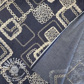 Tissu coton JEANS EMBROIDERY Square dark blue