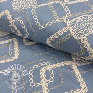 Tissu coton JEANS EMBROIDERY Square light blue