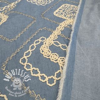 Tissu coton JEANS EMBROIDERY Square light blue