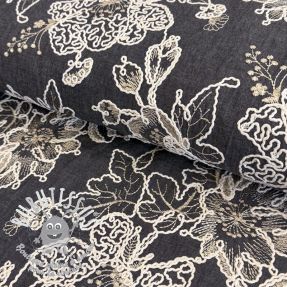 Tissu coton JEANS EMBROIDERY Bouquet black