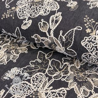 Tissu coton JEANS EMBROIDERY Bouquet black