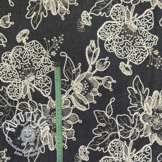 Tissu coton JEANS EMBROIDERY Bouquet black