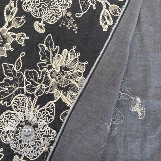 Tissu coton JEANS EMBROIDERY Bouquet black