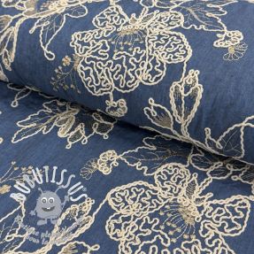 Tissu coton JEANS EMBROIDERY Bouquet blue