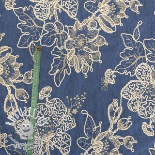Tissu coton JEANS EMBROIDERY Bouquet blue