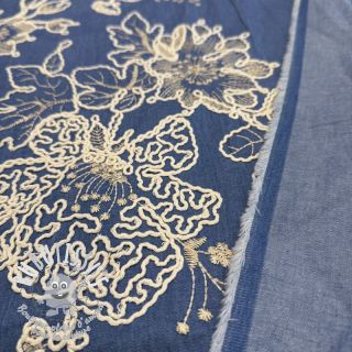 Tissu coton JEANS EMBROIDERY Bouquet blue