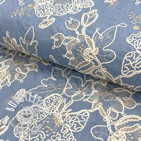Tissu coton JEANS EMBROIDERY Bouquet light blue