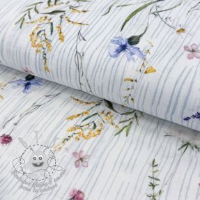 Tissu double gaze/mousseline French flowers blue digital print
