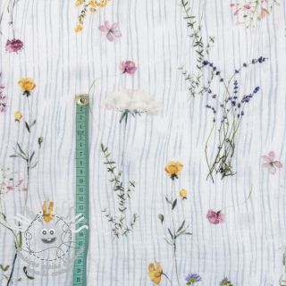 Tissu double gaze/mousseline French flowers blue digital print