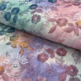 Tissu coton TIE DYE EMBROIDERY Poppy design C