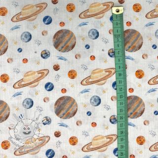 Tissu coton Planets white digital print