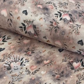 Tissu double gaze/mousseline Flower heart design A digital print