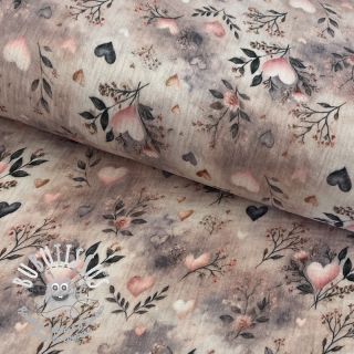 Tissu double gaze/mousseline Flower heart design A digital print