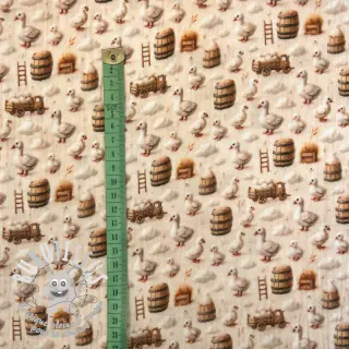 Tissu double gaze/mousseline Little farm animals design C digital print