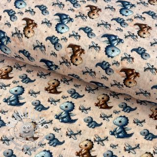 Tissu double gaze/mousseline Baby dino design A digital print