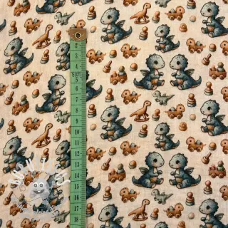 Tissu double gaze/mousseline Baby dino design B digital print