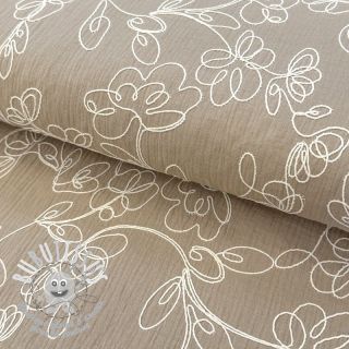 Tissu double gaze/mousseline EMBROIDERY Climbing flowers beige
