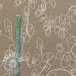 Tissu double gaze/mousseline EMBROIDERY Climbing flowers beige