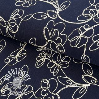 Tissu double gaze/mousseline EMBROIDERY Climbing flowers navy