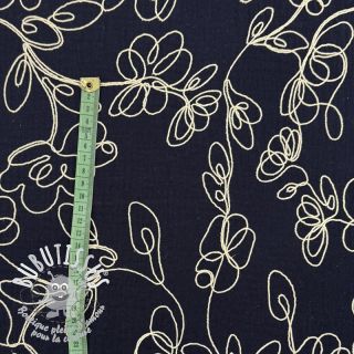 Tissu double gaze/mousseline EMBROIDERY Climbing flowers navy