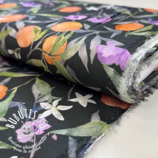 Viscose SATIN Leaves and oranges digital print
