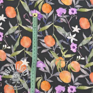 Viscose SATIN Leaves and oranges digital print