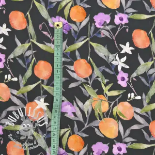 Viscose SATIN Leaves and oranges digital print