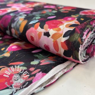 Viscose SATIN Night flowers black digital print