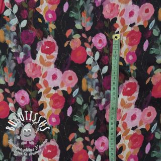 Viscose SATIN Night flowers black digital print