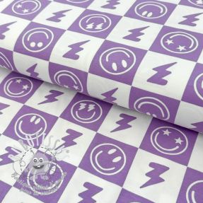 Jersey Happy faces square lavender digital print