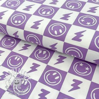 Jersey Happy faces square lavender digital print