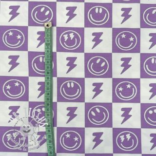 Jersey Happy faces square lavender digital print