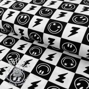 Jersey Happy faces square black digital print