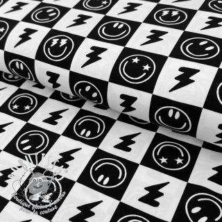 Jersey Happy faces square black digital print