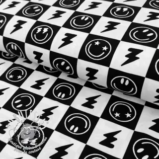 Jersey Happy faces square black digital print