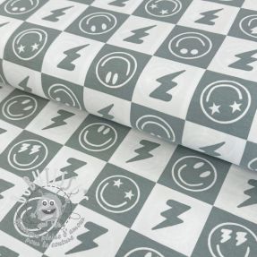 Jersey Happy faces square sage digital print