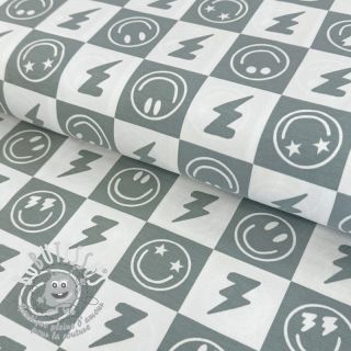 Jersey Happy faces square sage digital print