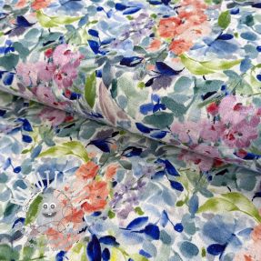 Viscose lin CREPE Flowers blue digital print