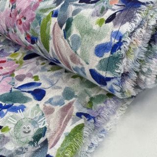Viscose lin CREPE Flowers blue digital print