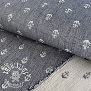 Tissu double gaze/mousseline JACQUARD Anchor 2-side faded gray navy