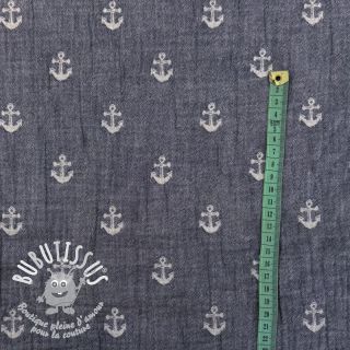 Tissu double gaze/mousseline JACQUARD Anchor 2-side faded gray navy