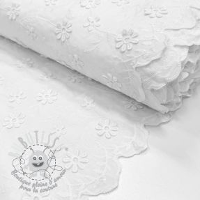 Tissu coton EMBROIDERY Catchy daisy white
