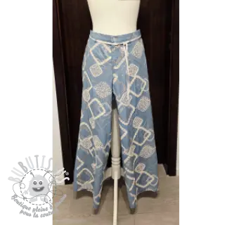 Tissu coton JEANS EMBROIDERY Square light blue