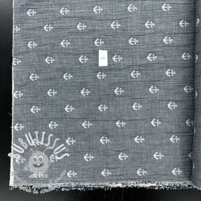 Tissu double gaze/mousseline JACQUARD Anchor 2-side faded gray navy 2nd class