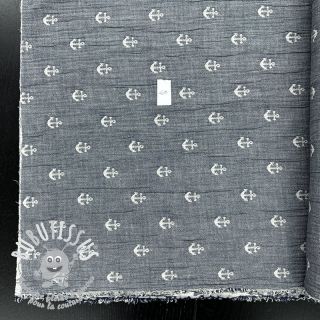 Tissu double gaze/mousseline JACQUARD Anchor 2-side faded gray navy