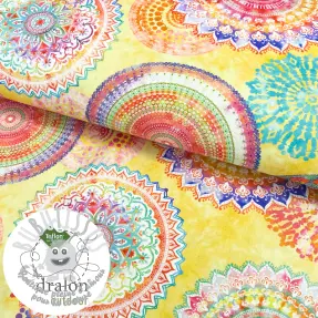 Tissu déco avec finition en Teflon MANDALA WATERCOLOUR YELLOW