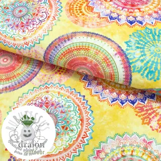 Tissu déco avec finition en Teflon MANDALA WATERCOLOUR YELLOW